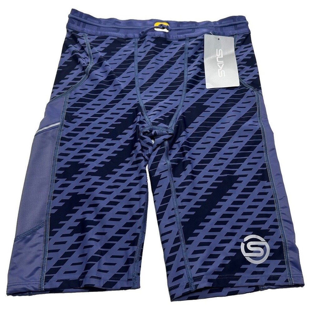 NWT Men's Skins Series-3 Half Tights 11" Size XL Blue Geo ST00300020542